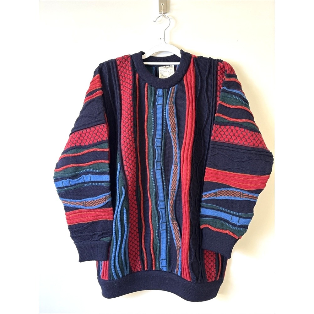 Vintage TOORALLIE Australia 3D Knit Sweater Large COOGI STYLE 90s Pure WOOL